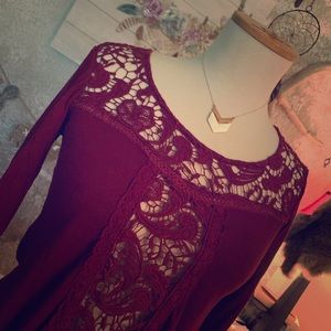 Burgundy Maurices Crochet Shark Bite Dress Top
